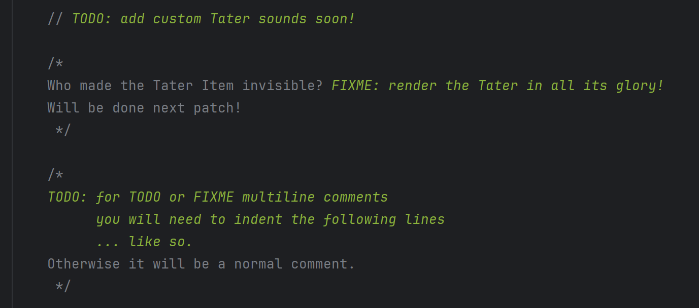 TODO and FIXME comments